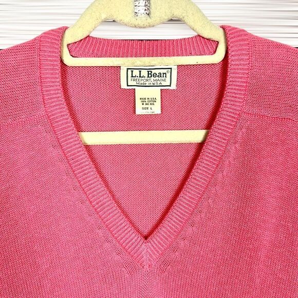 L.L. Bean Vintage Pink Cotton Sweater V-neck Pullover made in USA size L - Picture 4 of 10